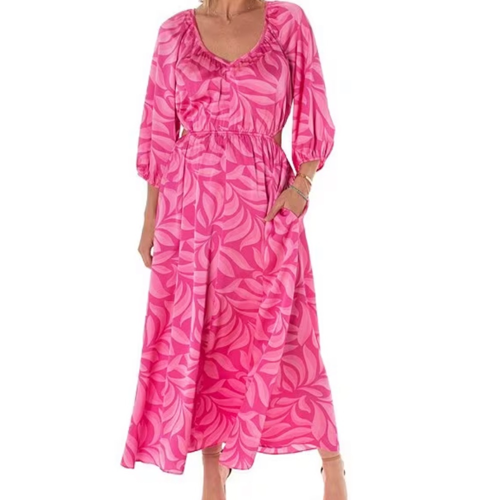 NWT. Taylor Ladies V Neck long sleeve, cut out side Midi Dress.